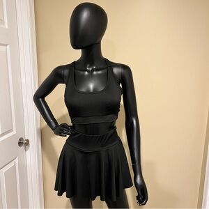 Two pieces Gym Set High Waist Mini Skort Built In Shorts Sport Bea Bustier Top